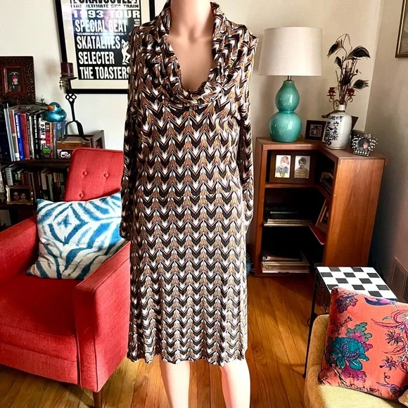 LOFT | Dresses | Vintage 9s Loft Chevron Cowl Neck Dress | Poshmark
